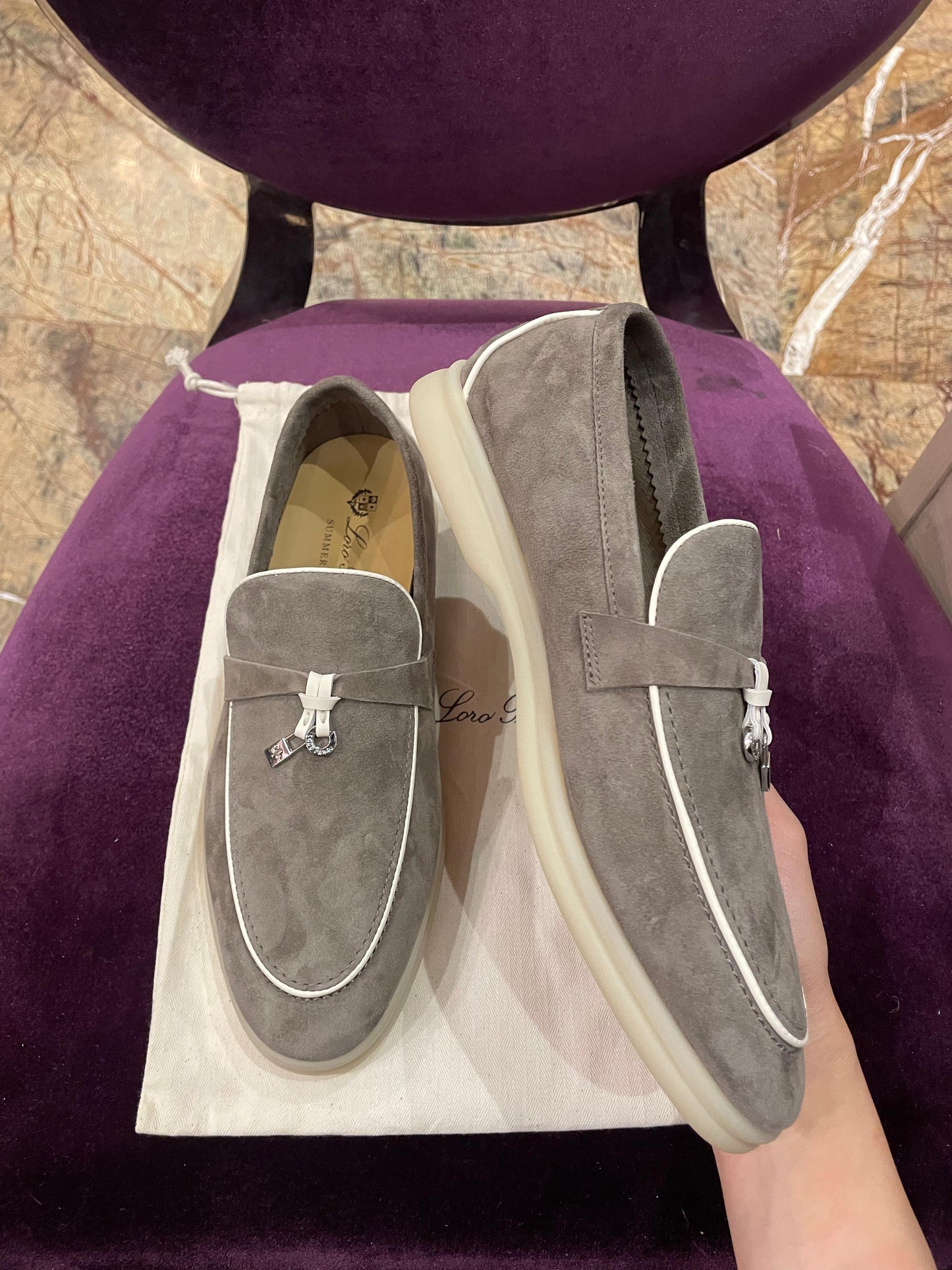 Lora Piana Summer Walk Light Brown with White Lining Loafer