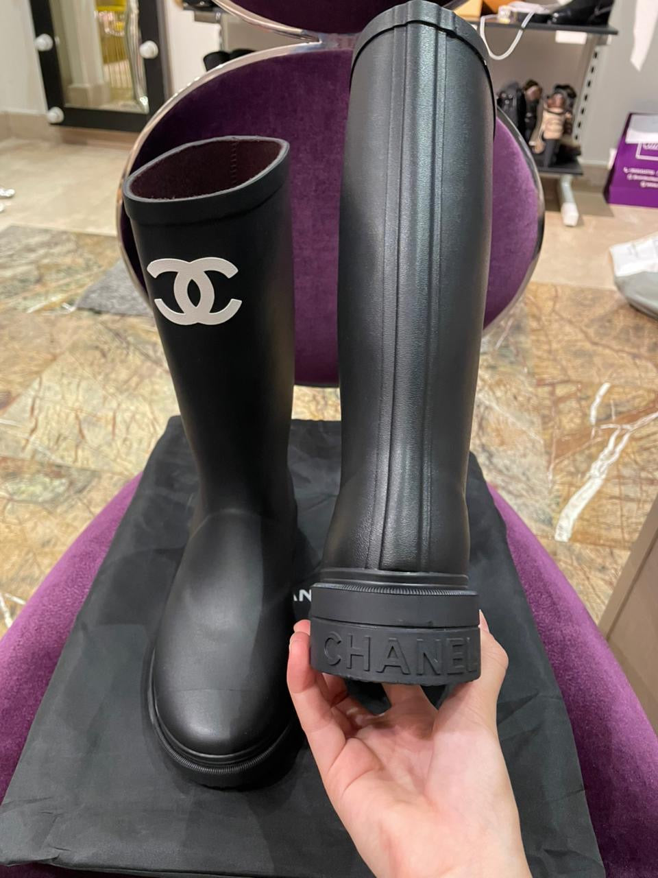 Chanel Black Rain Boots