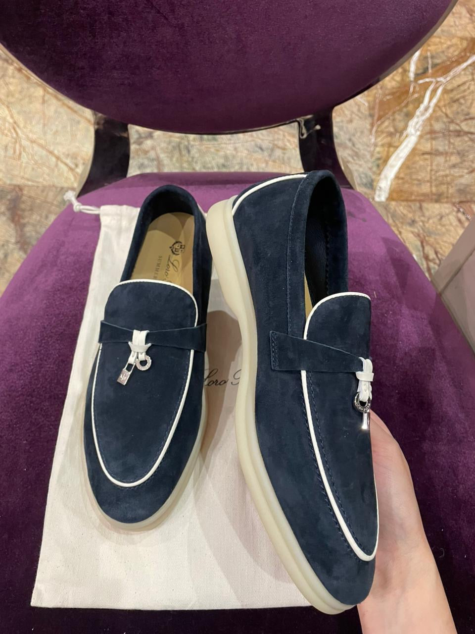 Lora Piana Summer Walk Navy Blue with White Loafer