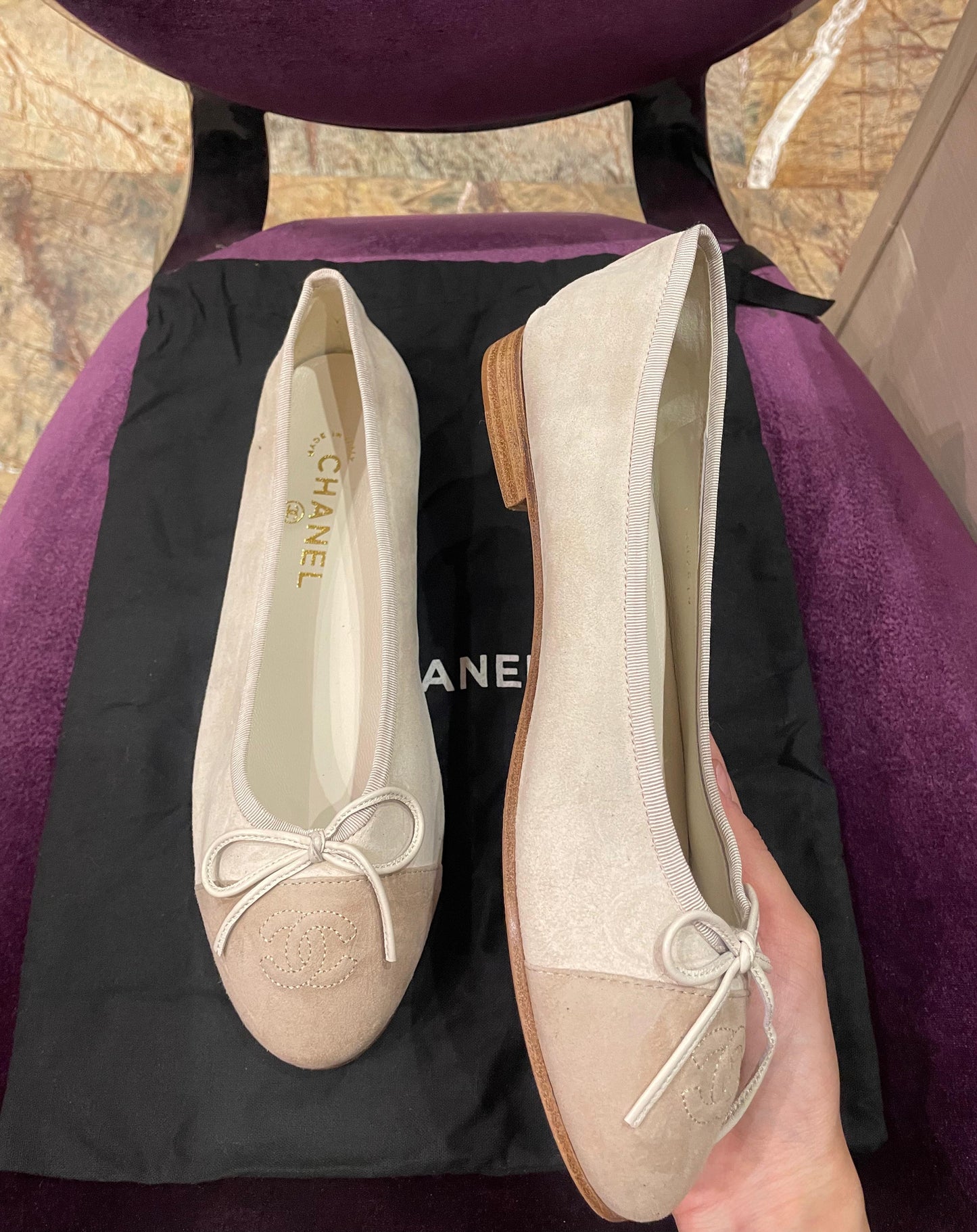Chanel Ballerina Suede Beige