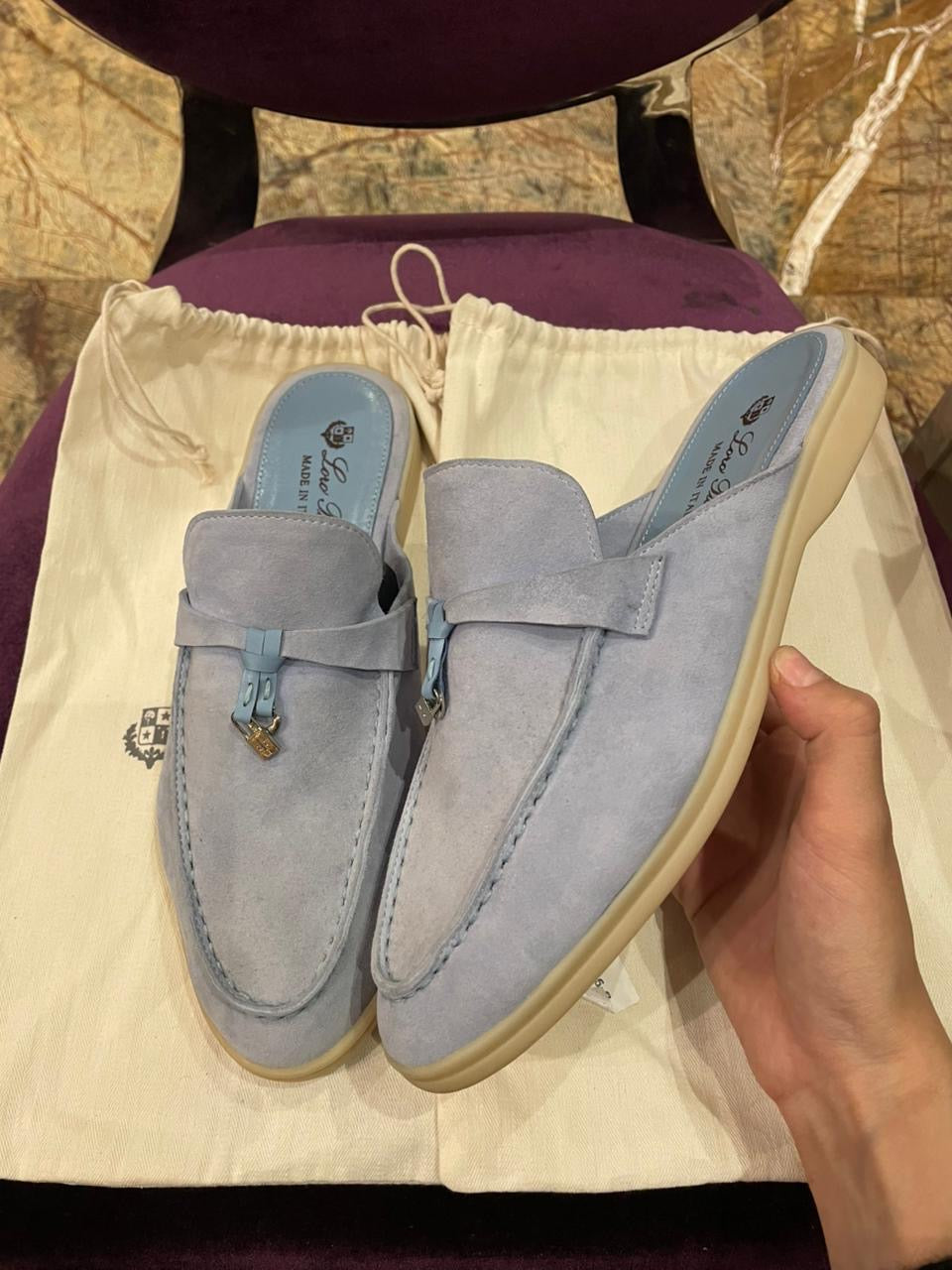 Lora Piana Charms Walk Open Baby Blue Loafer
