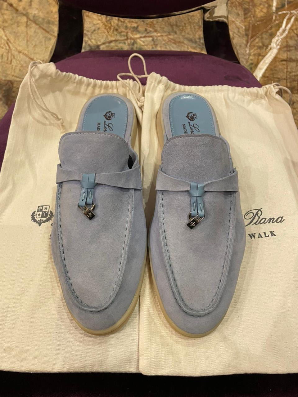 Lora Piana Charms Walk Open Baby Blue Loafer