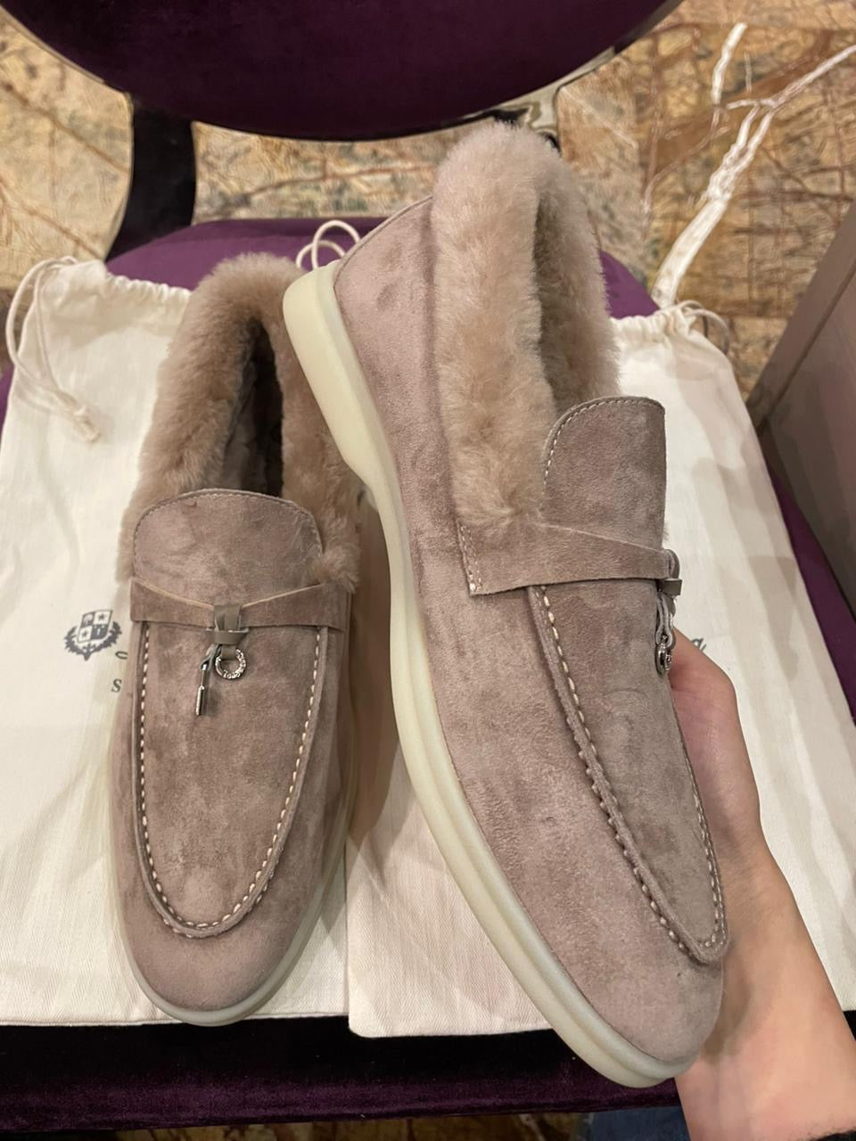 Lora Piana Summer Walk Light Brown with Fur Loafer