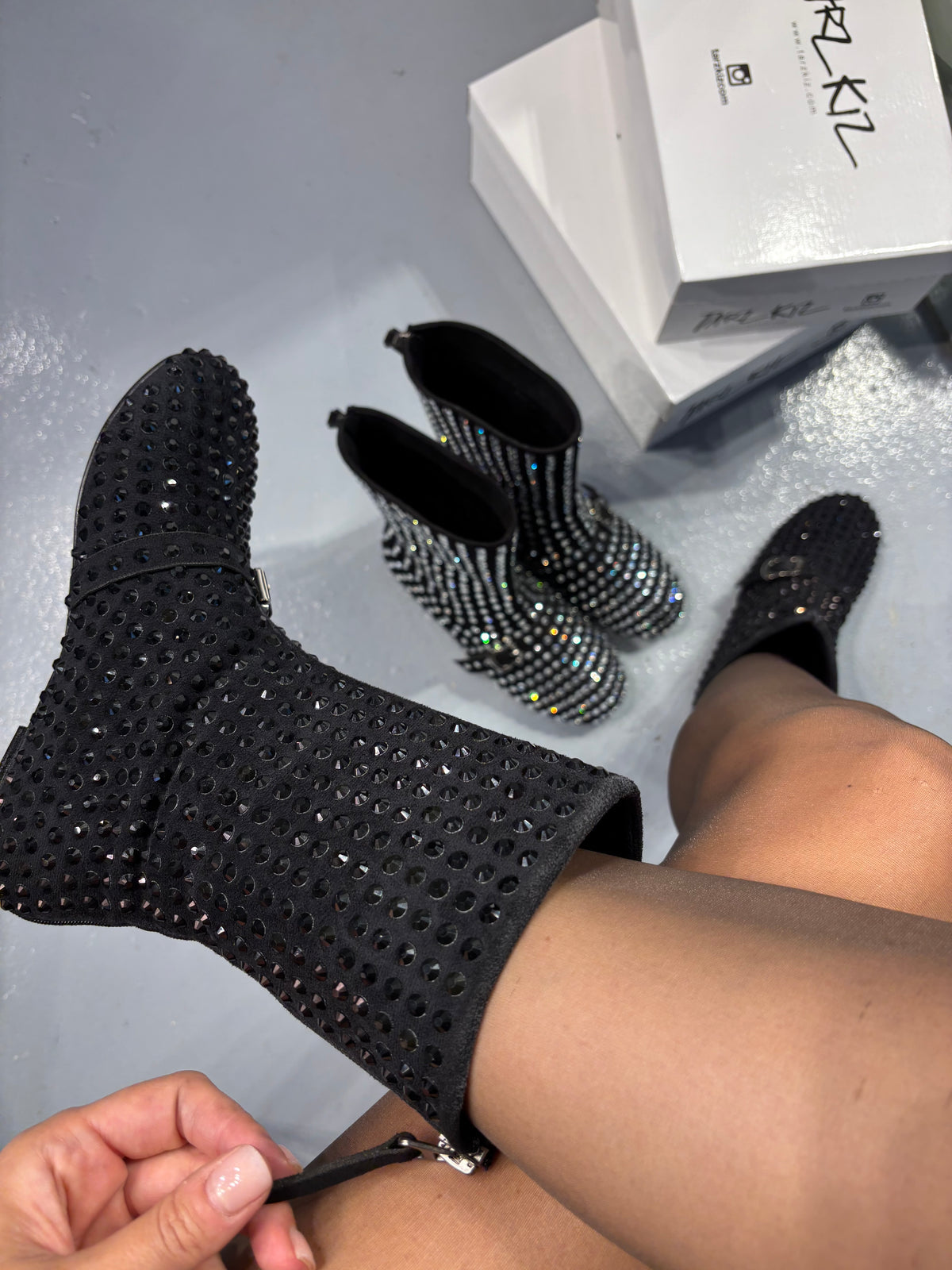 Black Studs Flat Boots