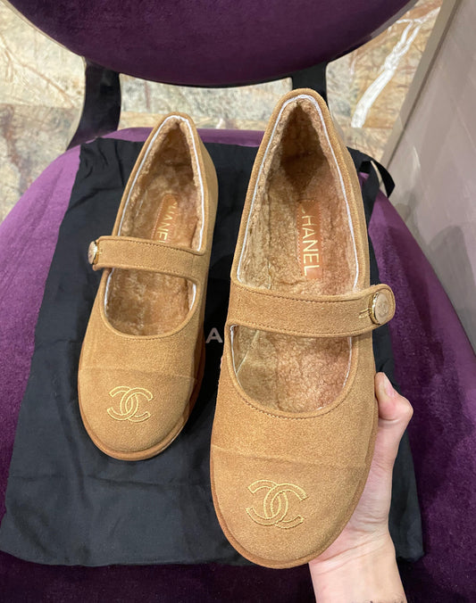 Chanel Fur Ballerina Dark Brown