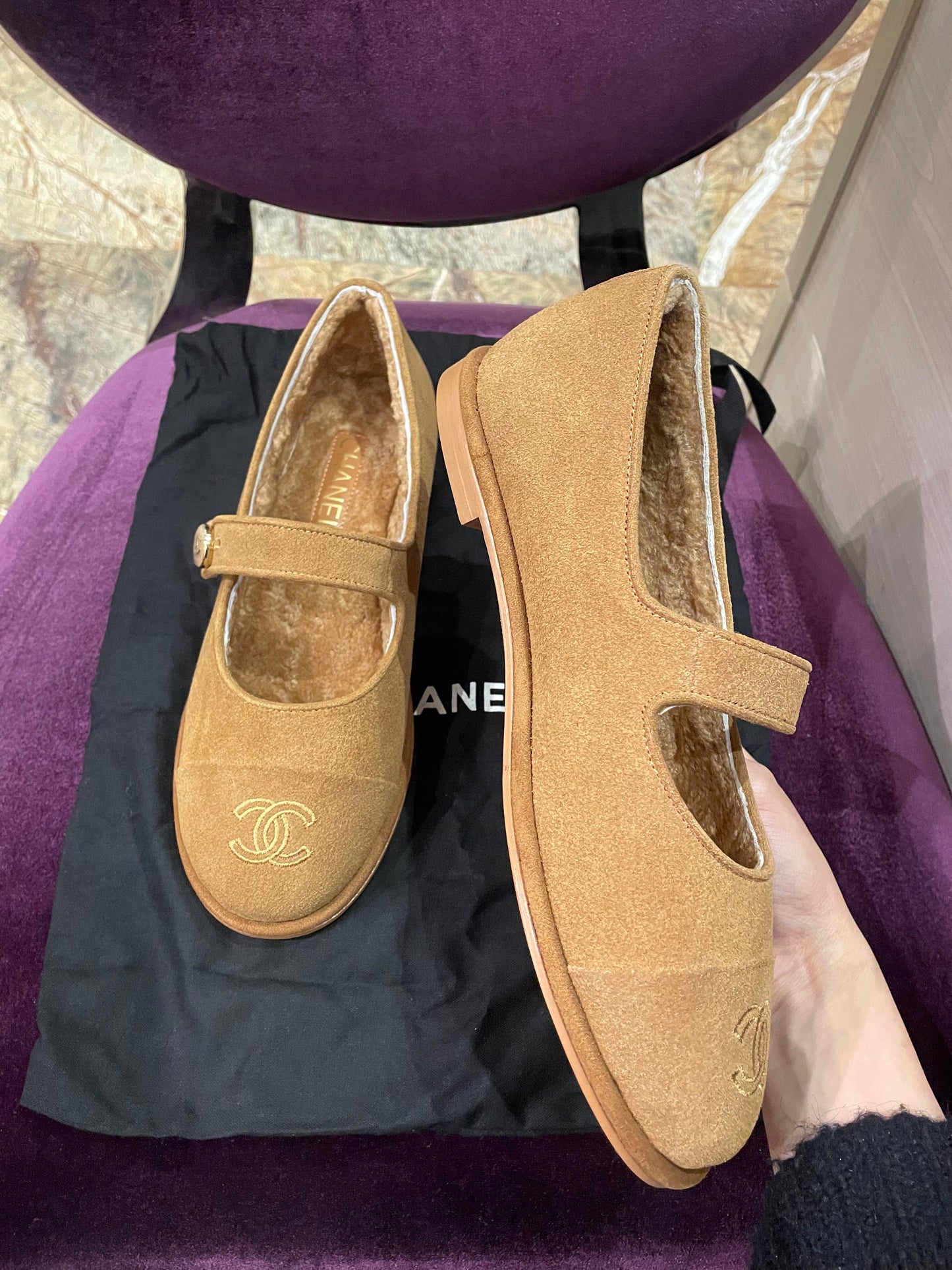 Chanel Fur Ballerina Dark Brown