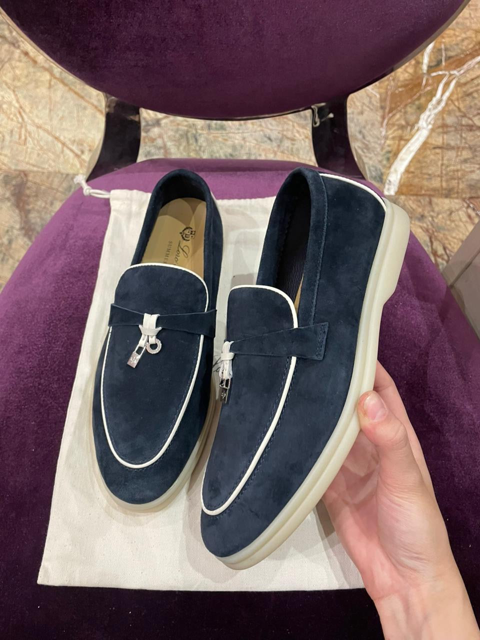 Lora Piana Summer Walk Navy Blue with White Loafer