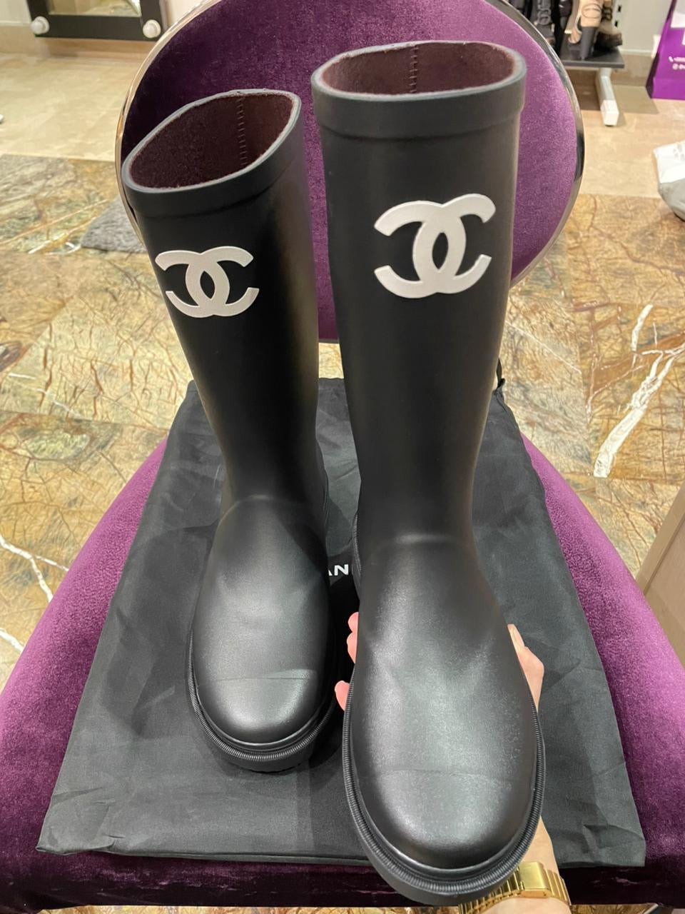 Chanel Black Rain Boots
