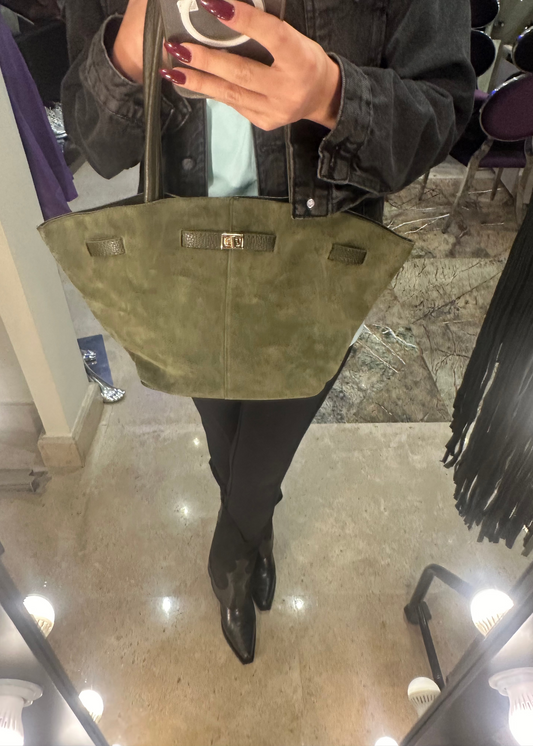 Buckle Olive Velvet Bag