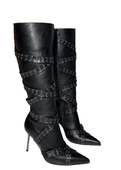 Black Buckle High Knee Boots