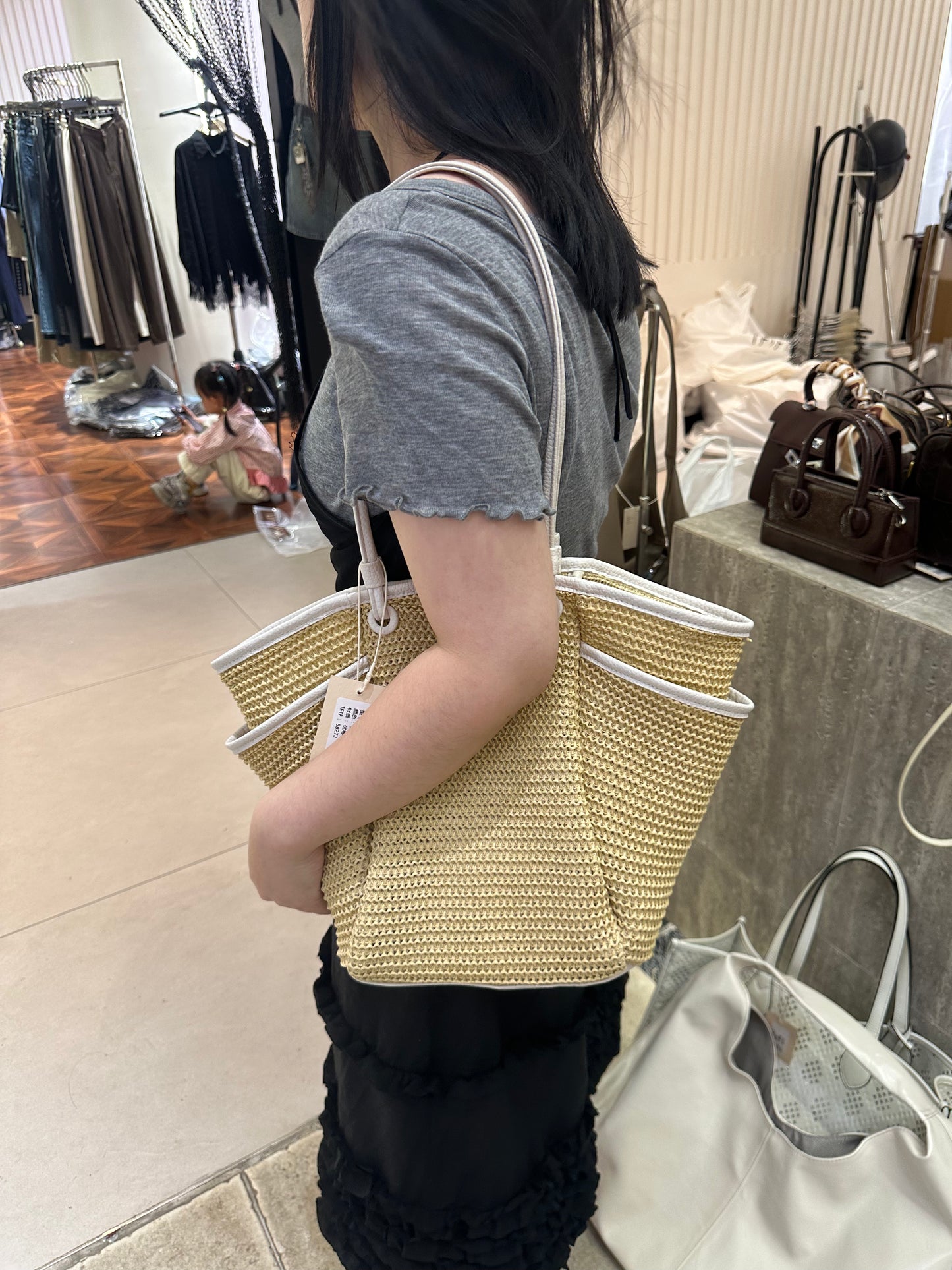 White Raffia Bag