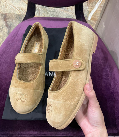 Chanel Fur Ballerina Light Brown