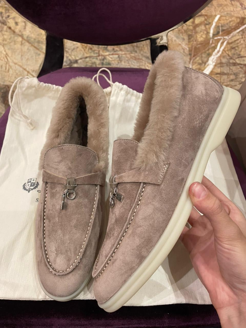 Lora Piana Summer Walk Light Brown with Fur Loafer