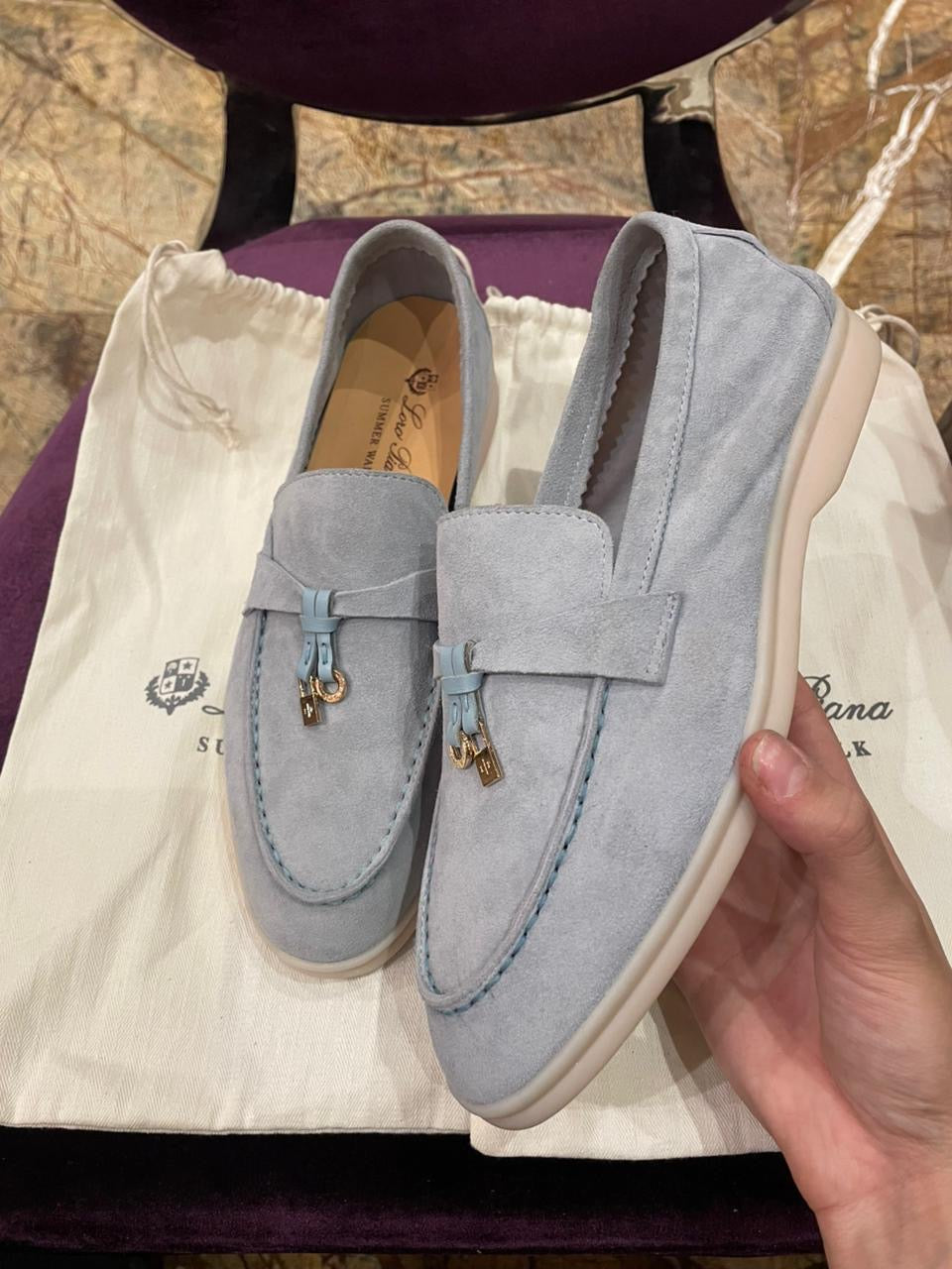 Lora Piana Summer Walk Baby Blue Loafer