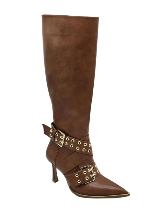 Brown Buckle High Knee Boots