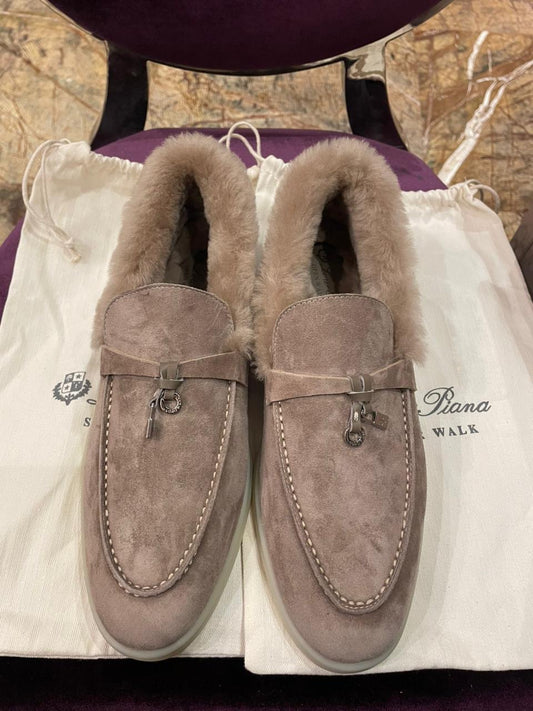Lora Piana Summer Walk Light Brown with Fur Loafer