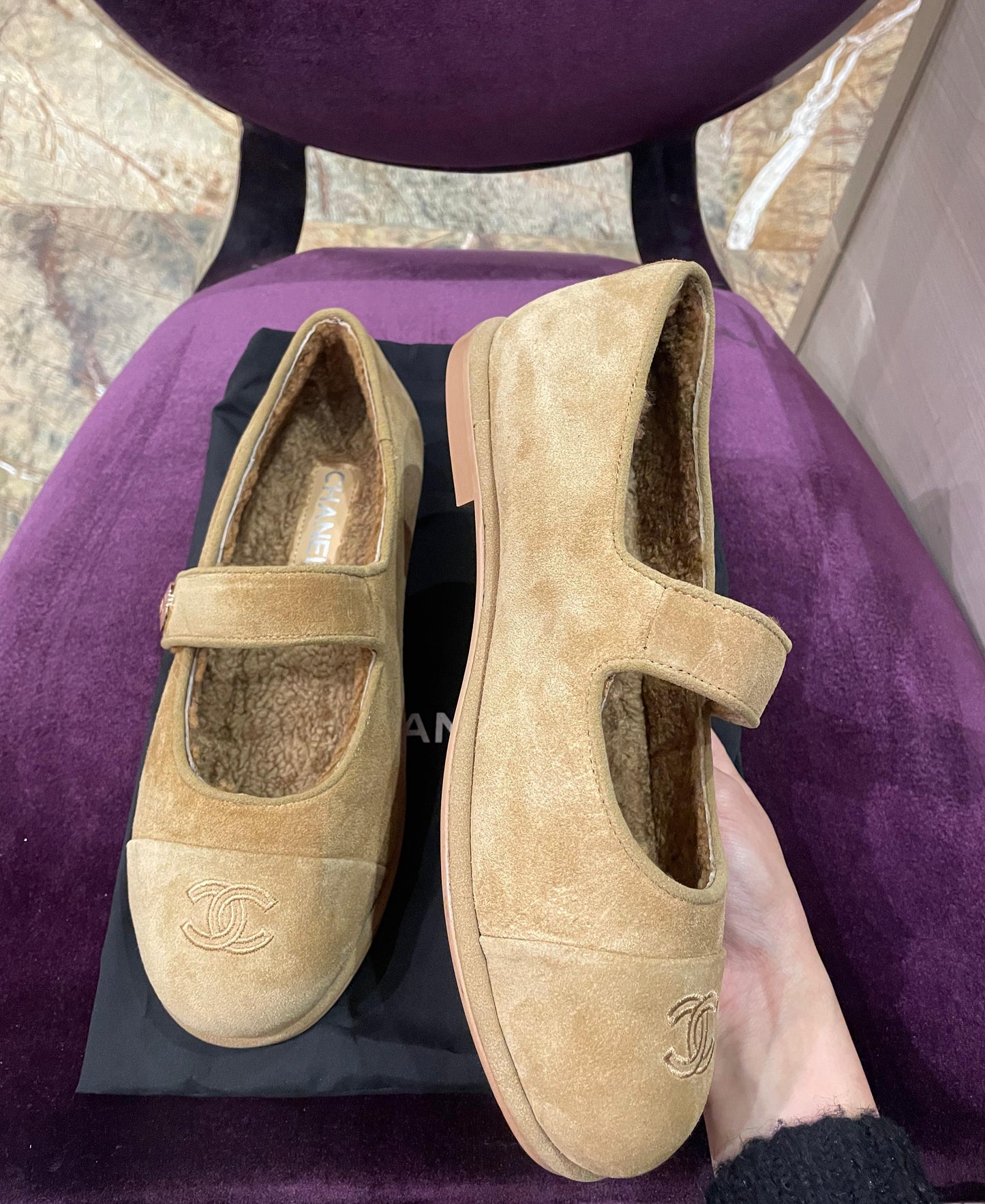 Chanel Fur Ballerina Light Brown