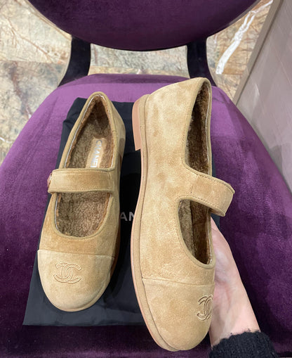 Chanel Fur Ballerina Light Brown