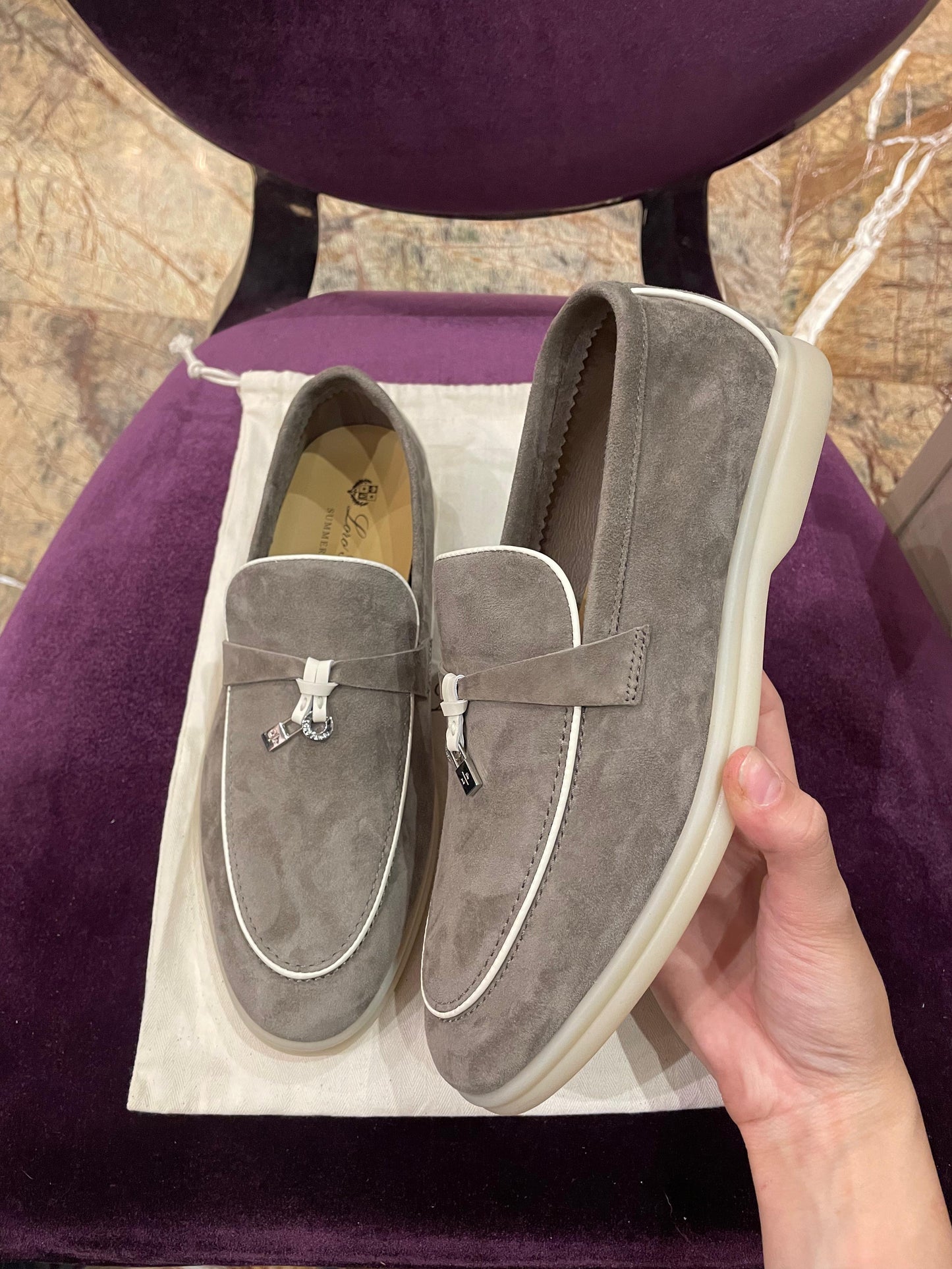 Lora Piana Summer Walk Light Brown with White Lining Loafer