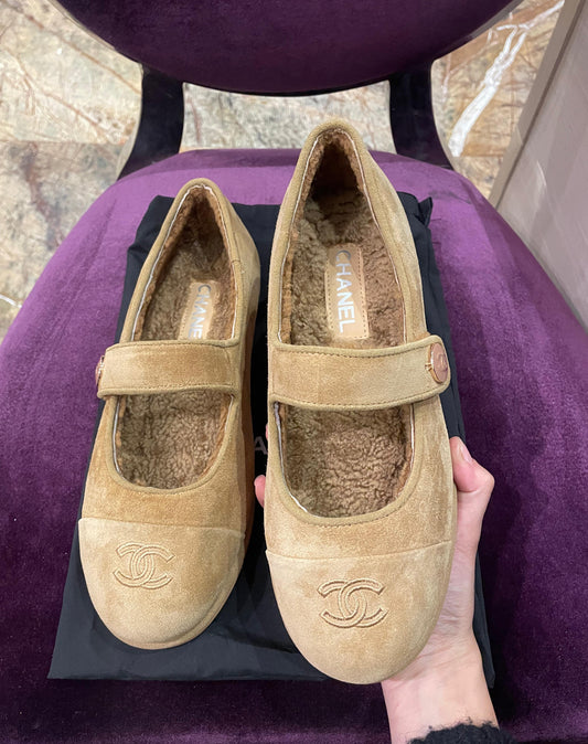 Chanel Fur Ballerina Light Brown